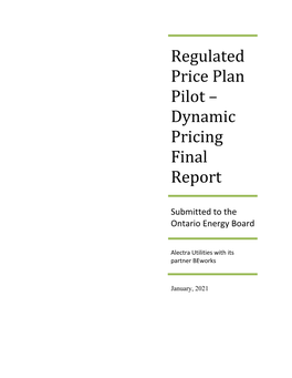 Regulated Price Plan Pilot – Dynamic Pricing Final Report