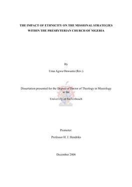 The Impact of Ethnicity on the Missional Strategies Within the Presbyterian Church of Nigeria