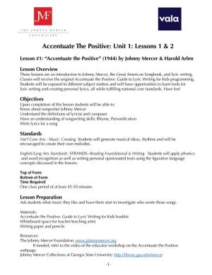 Accentuate the Positive Unit 1 Lesson 1 & 2