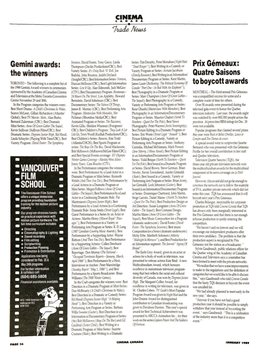 Gemini Awards: the Winners Prix Gemeaux