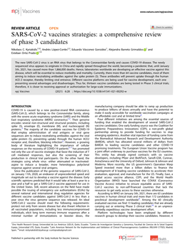 SARS-Cov-2 Vaccines Strategies: a Comprehensive Review of Phase 3 Candidates ✉ Nikolaos C