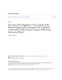 The Canticle of the Blessed Virgin and Consecrated Life (Capitular Letter