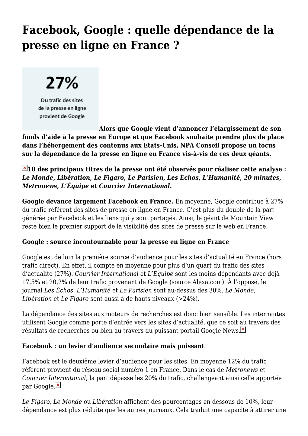 Facebook, Google : Quelle Dépendance De La Presse En Ligne En France ?