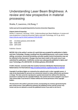 Understanding Laser Beam Brightness: a Review and New Prospective in Material Processing