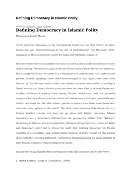 Defining Democracy in Islamic Polity