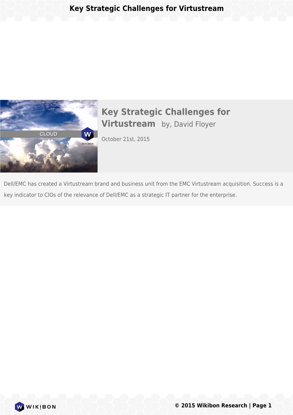 Key Strategic Challenges for Virtustream