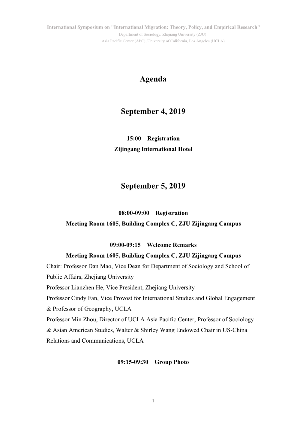 Agenda September 4, 2019 September 5, 2019