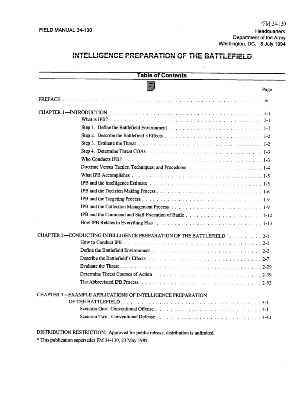 FM 34-130, Intelligence Preparation of the Battlefield (Qty Rqr Block No