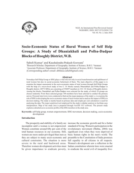 Socio-Economic Status of Rural Women of Self Help Groups: a Study of Dhaniakhali and Polba-Dadpur Blocks of Hooghly District, W.B