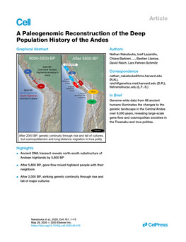 A Paleogenomic Reconstruction of the Deep Population History of the Andes