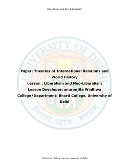 Paper: Theories of International Relations and World History Lesson
