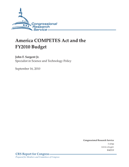 America COMPETES Act and the FY2010 Budget