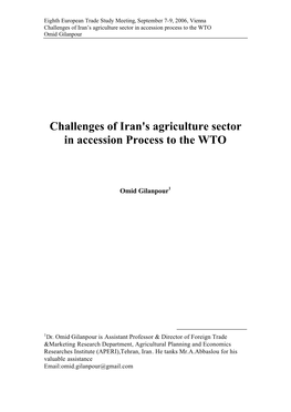 Challenges of Iran’S Agriculture Sector in Accession Process to the WTO Omid Gilanpour