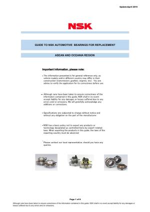Guide to Nsk Automotive Bearings for Replacement Asean and Oceania