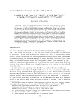 CATEGORICAL DOMAIN THEORY: SCOTT TOPOLOGY, POWERCATEGORIES, COHERENT CATEGORIES Introduction