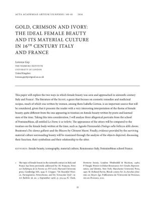 The Ideal Female Beauty and Its Material Culture in 16Th Century Italy and France