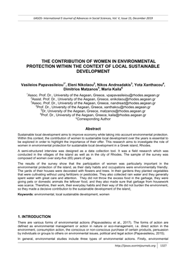 The Contribution of Women in Environmental Protection Within the Context of Local Sustainable Development