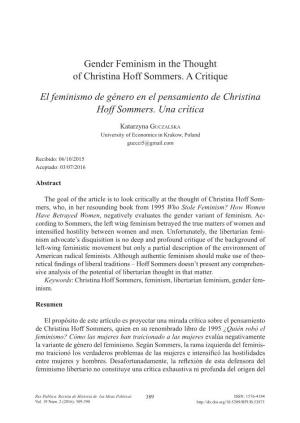 Gender Feminism in the Thought of Christina Hoff Sommers. a Critique