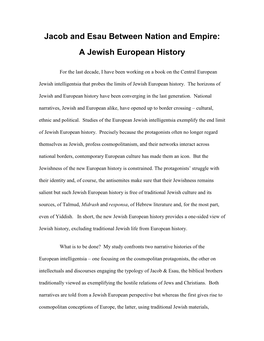 Jacob and Esau Between Nation and Empire: a Jewish European History