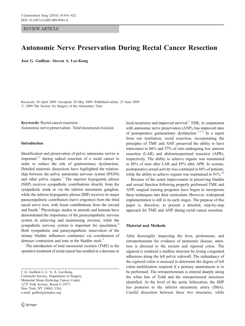 Autonomic Nerve Preservation During Rectal Cancer Resection