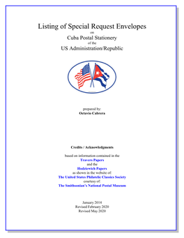Listing of Special Request Envelopes on Cuba Postal Stationery of the US Administration/Republic