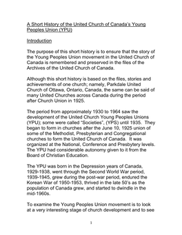 A Short History of the United Church of Canada's Young Peoples Union