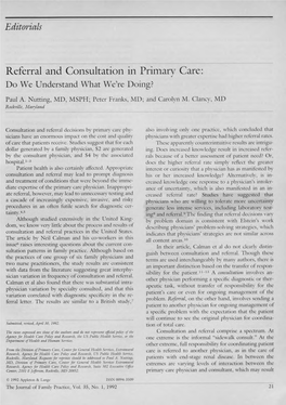 Referral and Consultation in Primary Care: Do We Understand What We’Re Doing?