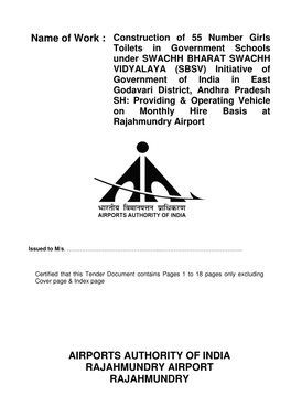 Airports Authority of India Rajahmundry Airport Rajahmundry Index