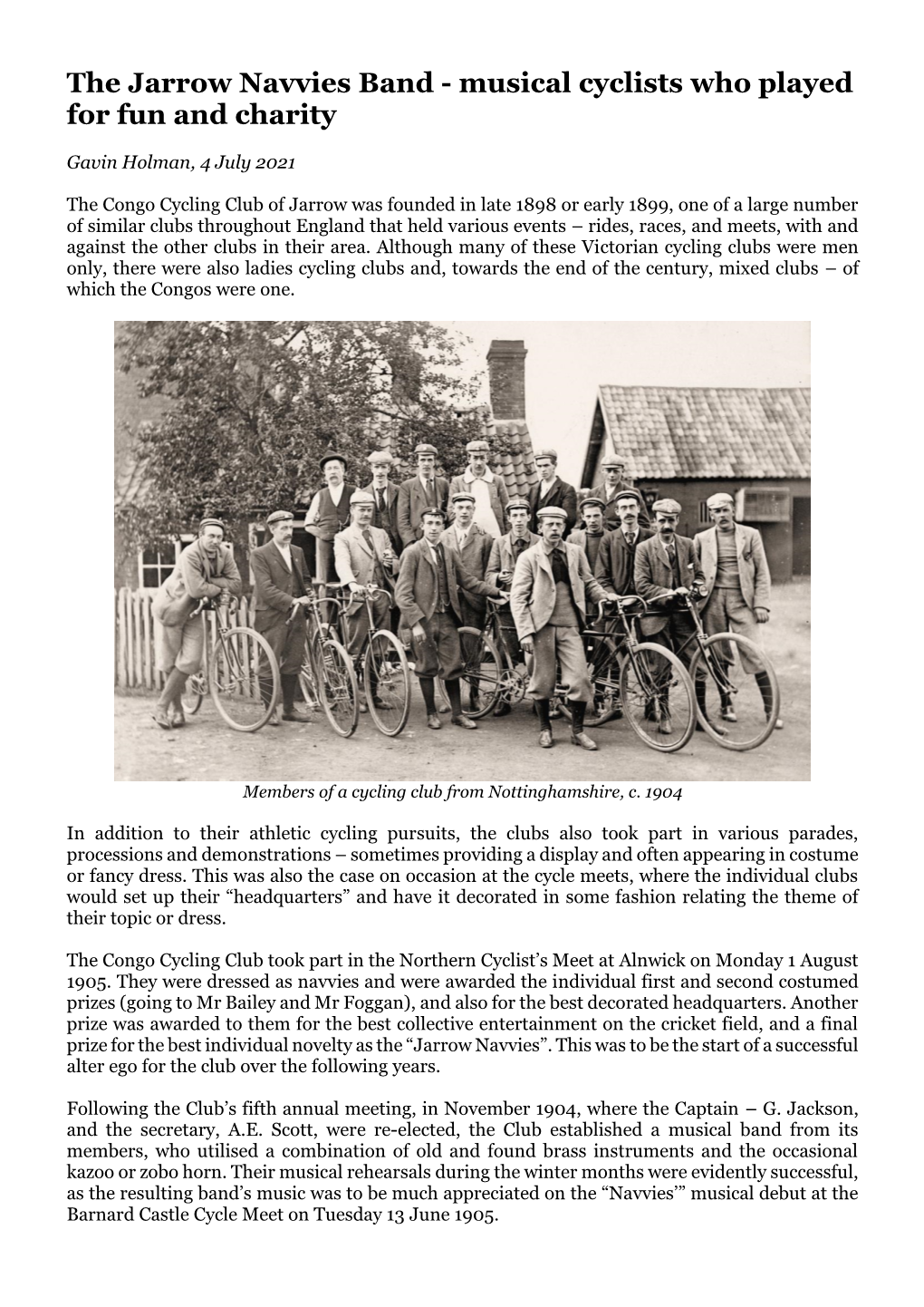 The Jarrow Navvies Band - Musical Cyclists Who Played for Fun and Charity