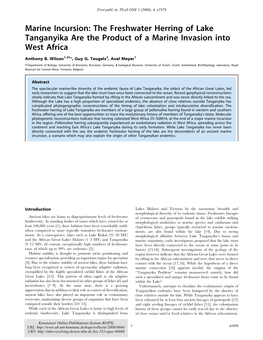 Marine Incursion: the Freshwater Herring of Lake Tanganyika Are the Product of a Marine Invasion Into West Africa