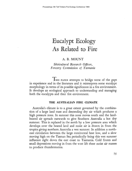 Eucalypt Ecology As Related to Fire