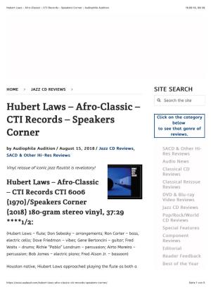 Hubert Laws – Afro-Classic – CTI Records – Speakers Corner