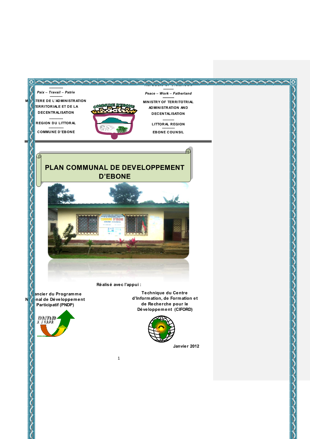 Plan Communal De Developpement D'ebone