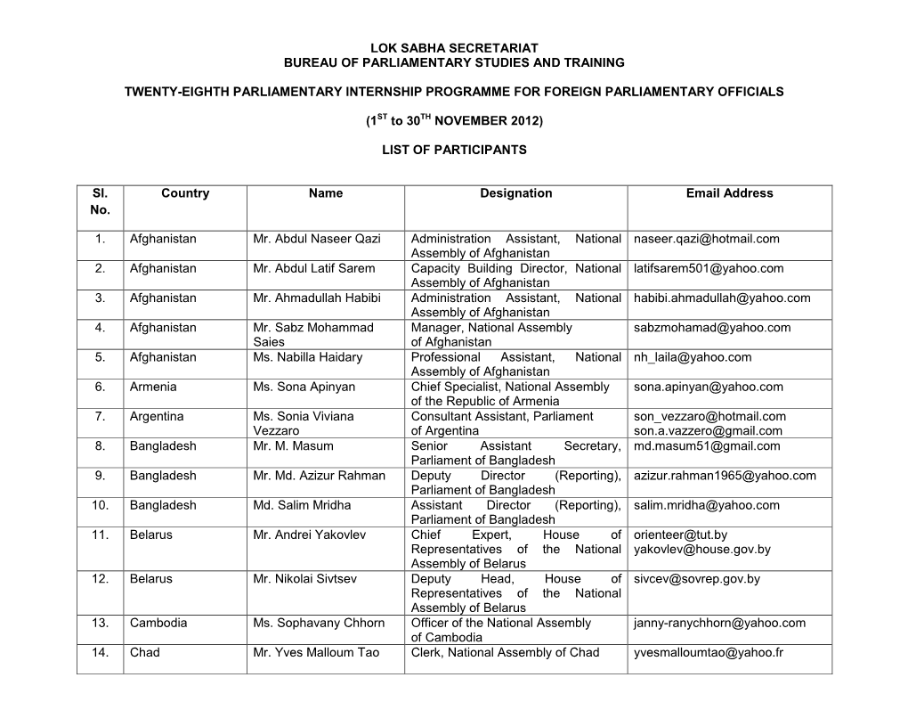 28 Th Parliamentary Internship Programme