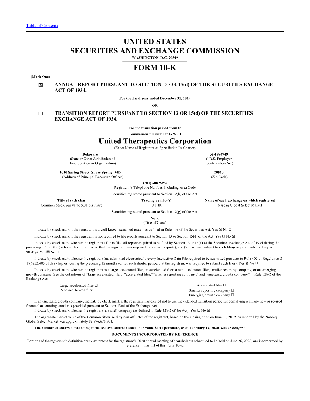 United States Securities and Exchange Commission Form