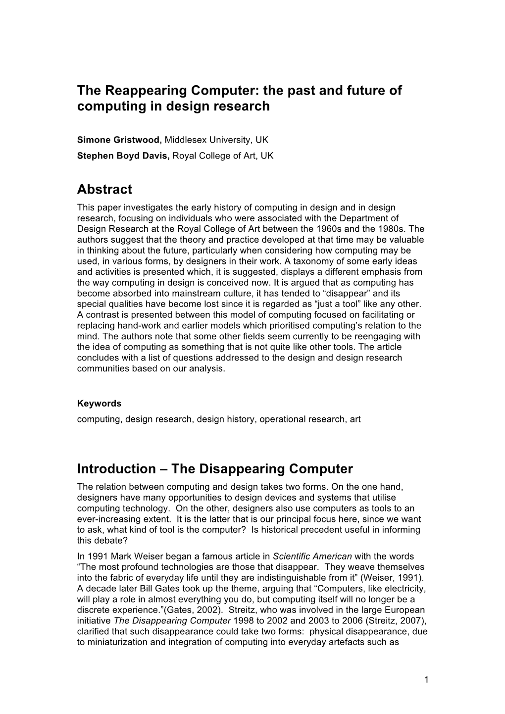 The Reappearing Computer: the Past and Future of Computing in Design Research