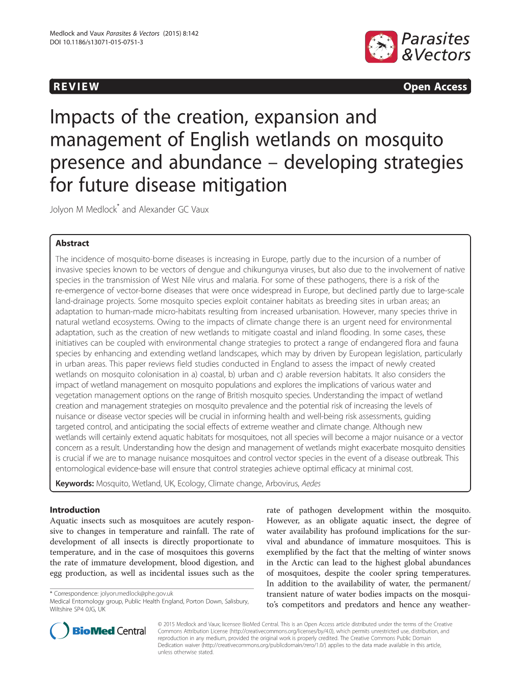 Impacts of the Creation, Expansion and Management of English Wetlands