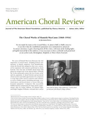 American Choral Review Journal of the American Choral Foundation, Published by Chorus America | James John, Editor