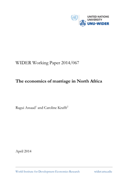 WIDER Working Paper 2014/067 the Economics of Marriage in North Africa