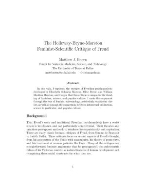 The Holloway-Bryne-Marston Feminist-Scientific Critique of Freud