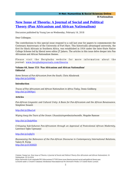 New Issue of Theoria: a Journal of Social and Political Theory (Pan Africanism and African Nationalism)