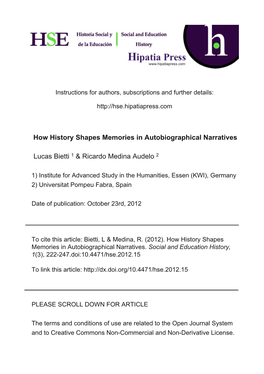 How History Shapes Memories in Autobiographical Narratives Lucas