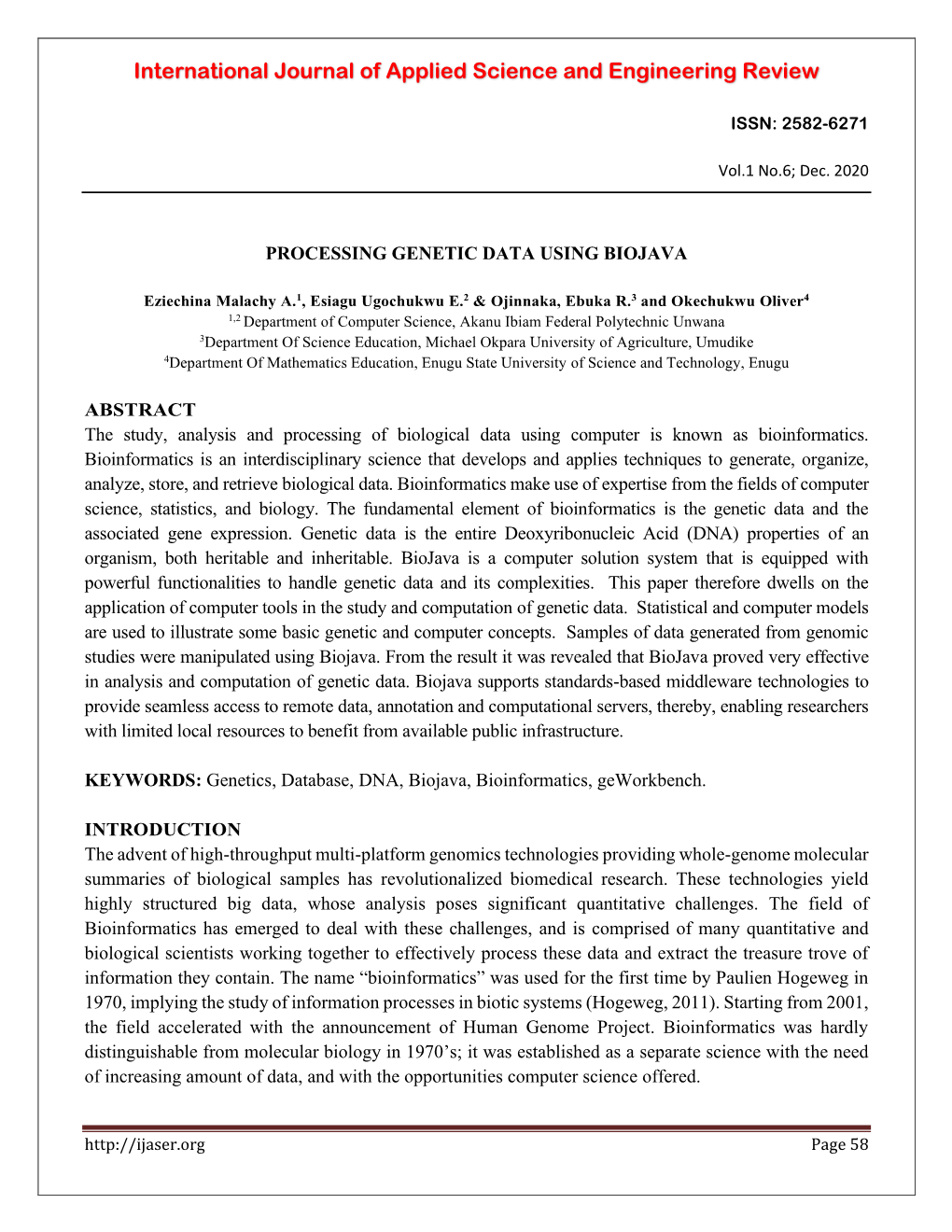 International Journal of Applied Science and Engineering Review