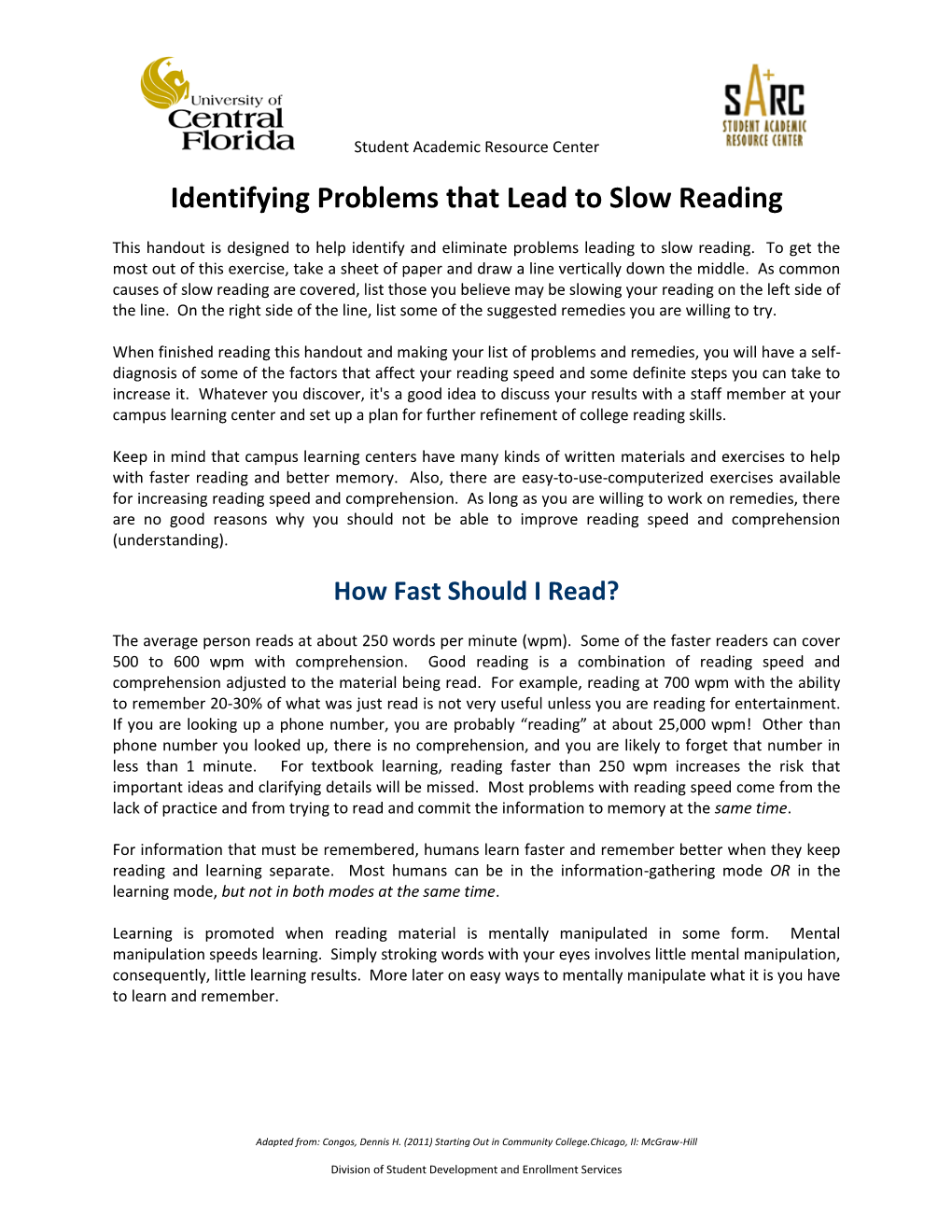 Identifying Problems That Lead to Slow Reading
