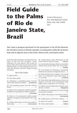 Field Guide to the Palms of Rio De Janeiro State, Brazil