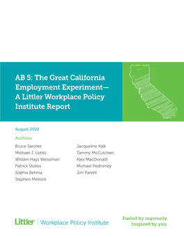 The Great California Employment Experiment— a Littler Workplace Policy Institute Report