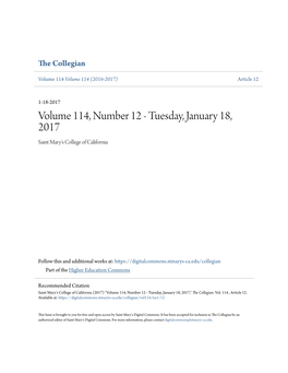 Tuesday, January 18, 2017 Saint Mary's College of California
