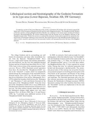 Lithological Section and Biostratigraphy of the Gosheim Formation in Its Type Area (Lower Bajocian, Swabian Alb, SW Germany)