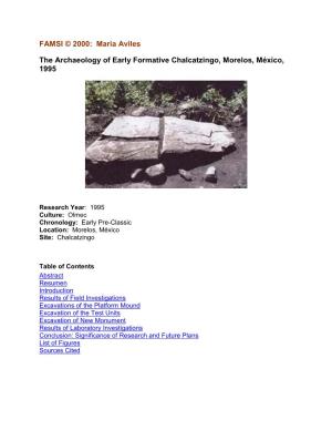The Archaeology of Early Formative Chalcatzingo, Morelos, Mexico, 1995
