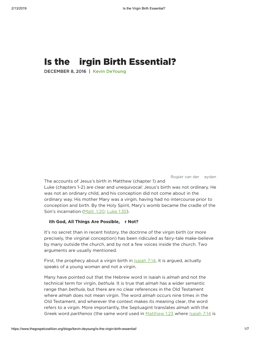 Is the Virgin Birth Essential?